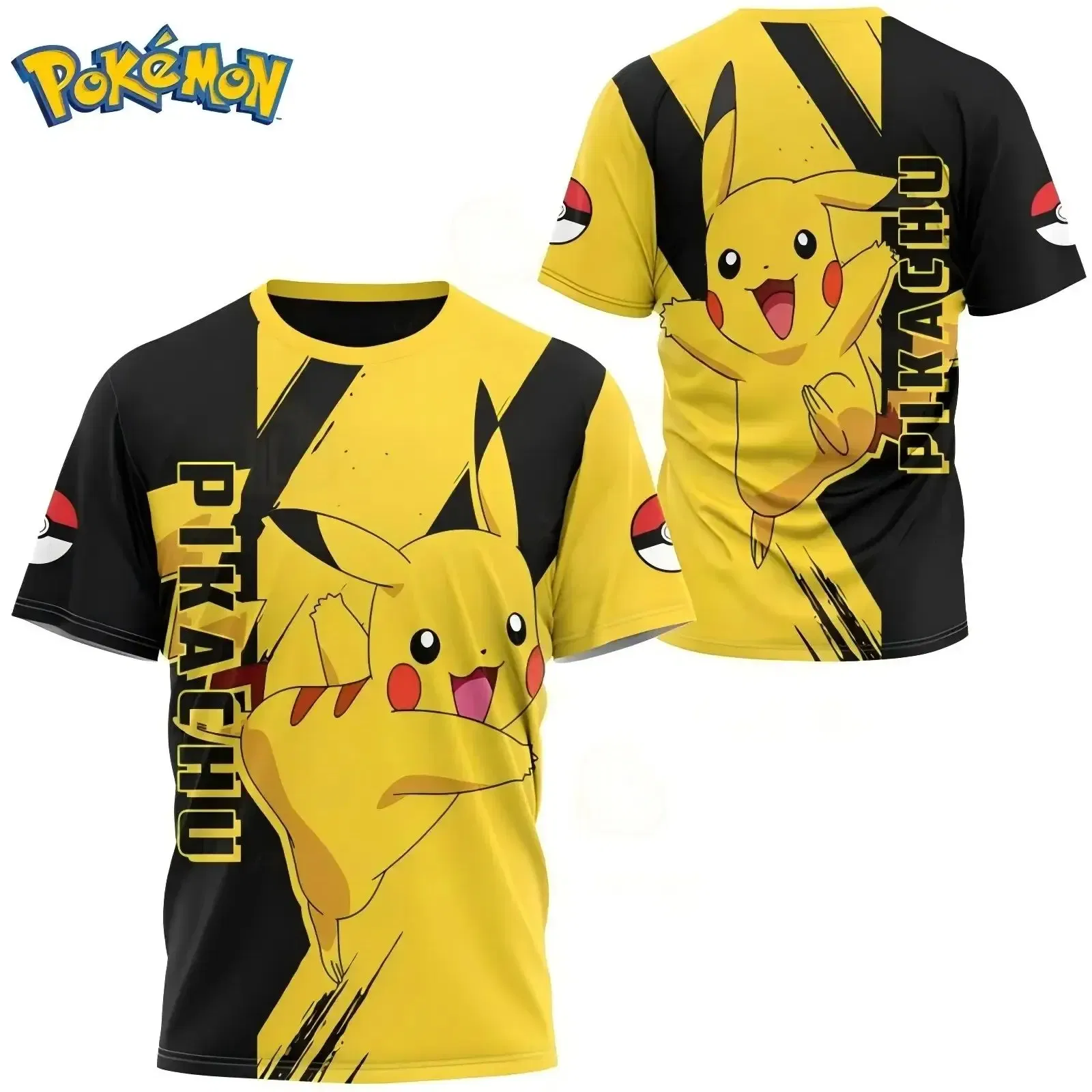 Color: Beige, Size: XXXL - ?€Miniso) Pokemon Men's Casual Wear T Shirts Cartoon Children Round Neck Short Sleeves Summer Clothing Pikachu Cartoon Print Tops