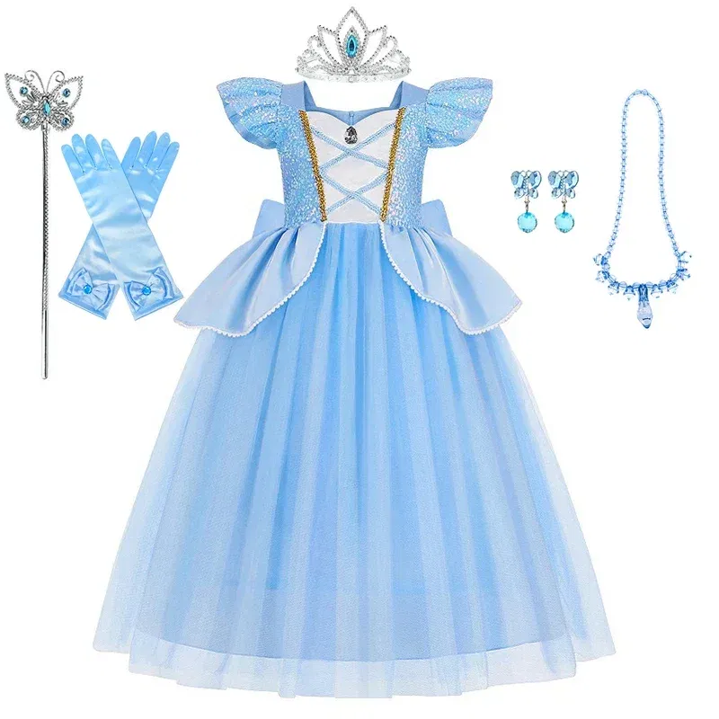 Color: Orange, Kid Size: 4T - Disney Deluxe Elegant Rapunzel Princess Ball Gown Fancy Birthday Party Dress Cinderella Vestidos Costume Play Carnival Apparel