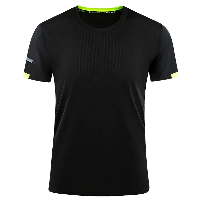 Color: black, Size: M, Ships From: CN - Men's t-shirt quick-drying sports top, custom logo running T-shirt, trainer fitness shirt