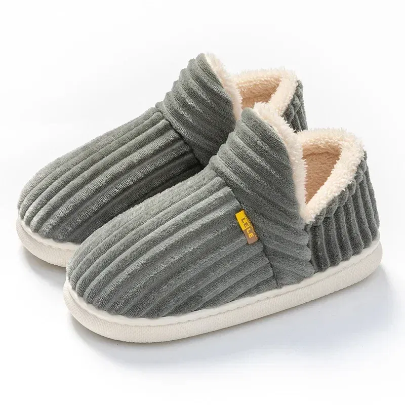 Color: Blue, Shoe Size: 38-39 - Winter Couple Style Concise Solid Color Wrap Heels Plush Slippers Non-slip Warm Flip Flops Women Men Home Casual Cotton Shoes