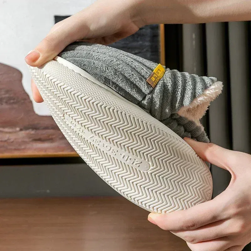 Color: Blue, Shoe Size: 38-39 - Winter Couple Style Concise Solid Color Wrap Heels Plush Slippers Non-slip Warm Flip Flops Women Men Home Casual Cotton Shoes