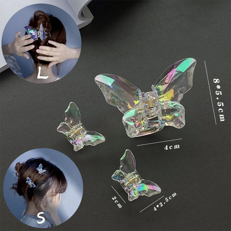 Color: Red - 1Pc Sweet Hair Claws Sweet Fairy Butterfly Hairpin Clip Summer Acrylic Styling Tools Barrettes Women Girl Hair Accessories