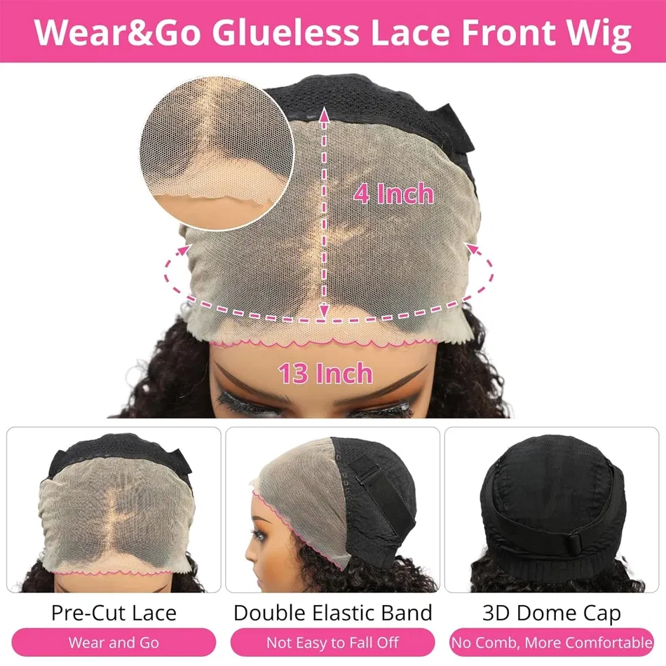 Hair Color: #6, Stretched Length: 12INCHES - 13X4 Glueless Water Wave Wigs Human Hair Pre Cut Bob Wig Ready To Go 180% Density 4x4 Water Wave Lace Closure Wigs Human Hair