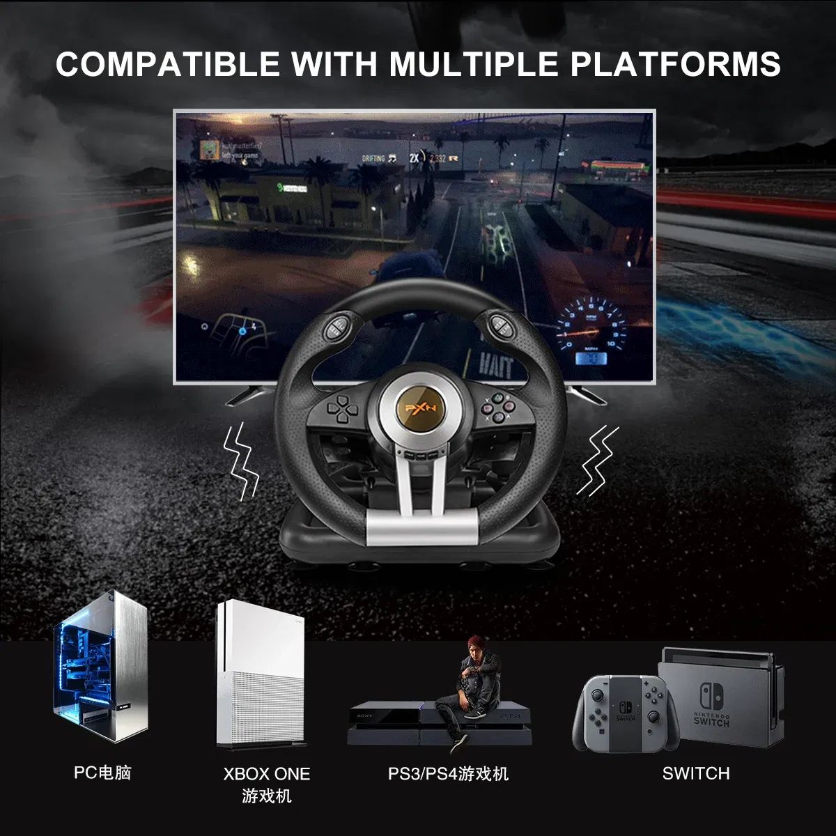 Color: black, Ships From: CHINA - New! PXN V3 Pro Gaming Racing Wheel Volante PC Steering Wheel Racing Game 180?° for PC Windows/PS3/PS4/Switch/Xbox One/Xbox