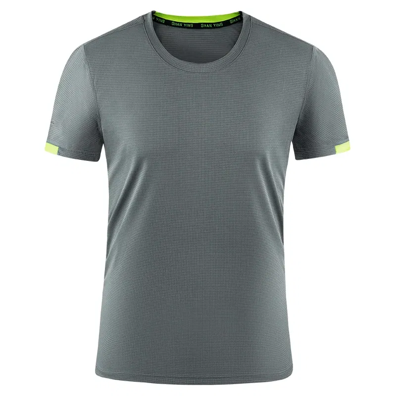 Color: GRAY, Size: XXXL, Ships From: CN - Men's t-shirt quick-drying sports top, custom logo running T-shirt, trainer fitness shirt
