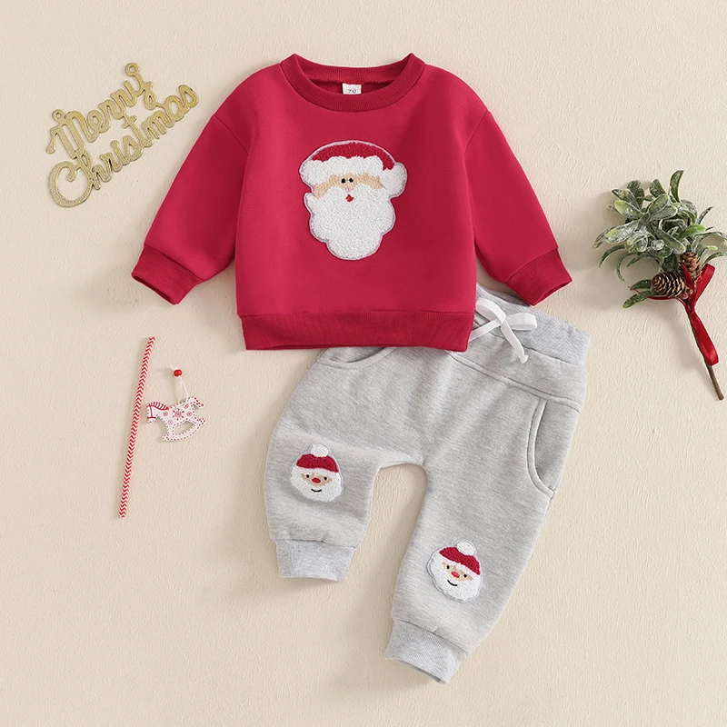 Color: Red, Kid Size: 4T, Ships From: CHINA - 2024-09-12 Lioraitiin Toddler Baby Boys Christmas Outfits Long Sleeve Santa Embroidery Sweatshirt and Pocket Pants Clothes Set