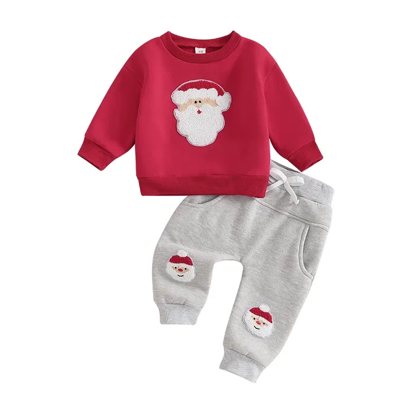 Color: Red, Kid Size: 4T, Ships From: CHINA - 2024-09-12 Lioraitiin Toddler Baby Boys Christmas Outfits Long Sleeve Santa Embroidery Sweatshirt and Pocket Pants Clothes Set