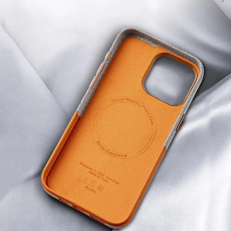 Color: Orange, Material: NEOPRENE - Card Holder MagSafe Leather Phone Case For iPhone 15 14Pro Max 13 14 Pro 12 Pocket Wireless Charging Alloy Lens Hit Color Cover