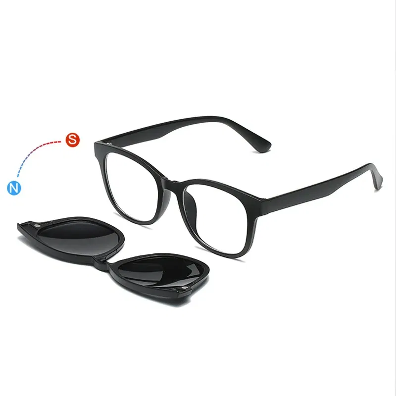 Lenses Color: Orange, Ships From: CHINA, Frame Color: WHITE - 6 In 1 Spectacle Frame Men Women With 5 PCS Clip On Polarized Sunglasses Magnetic Glasses Male Computer Optical 2201