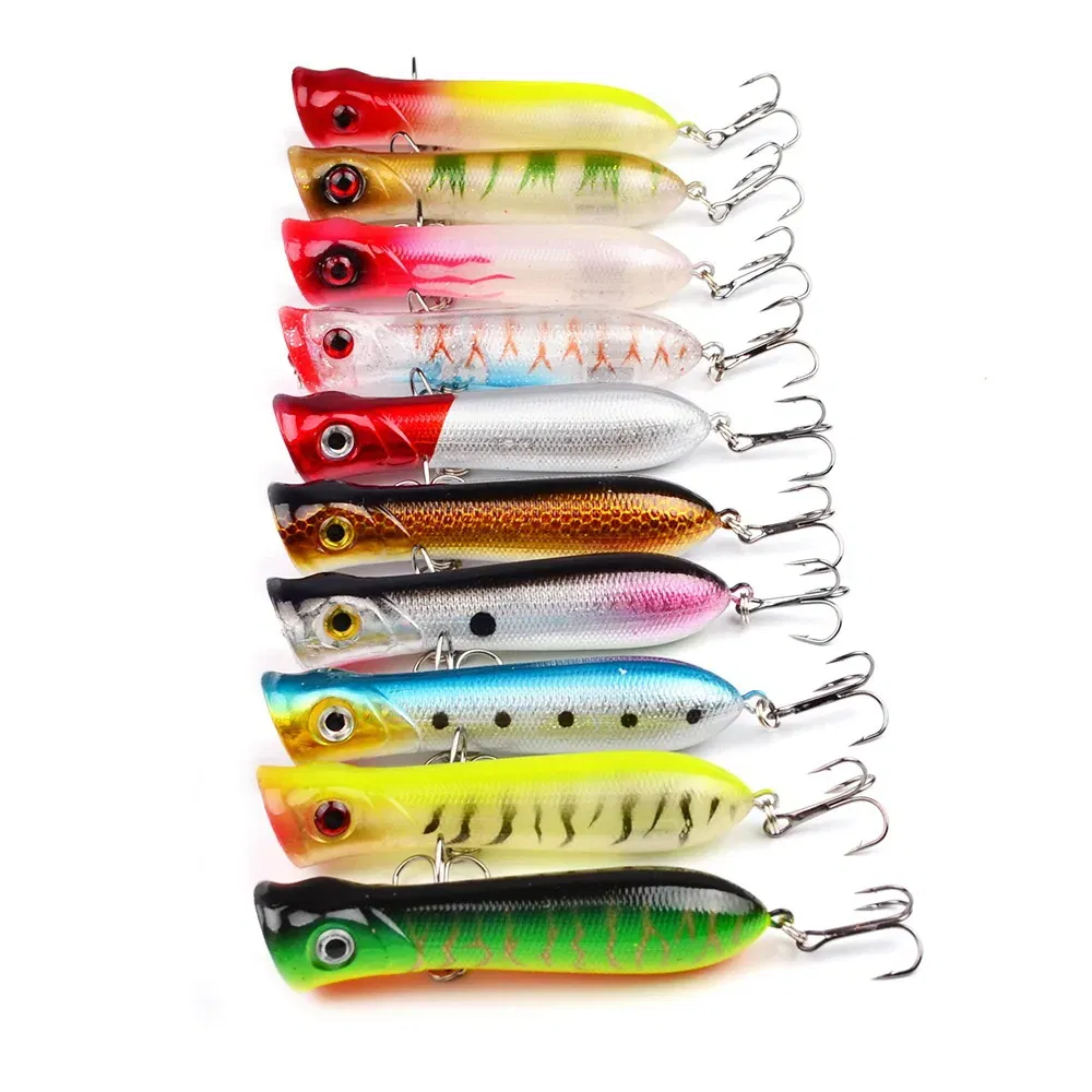 Color: Red - 80mm 12g 6# Hook Popper Hard Bait Wobbler Fishing Lure Artificial Floating Trailer Ocean Fishing Bionic Carp Tackle Sea Fishing