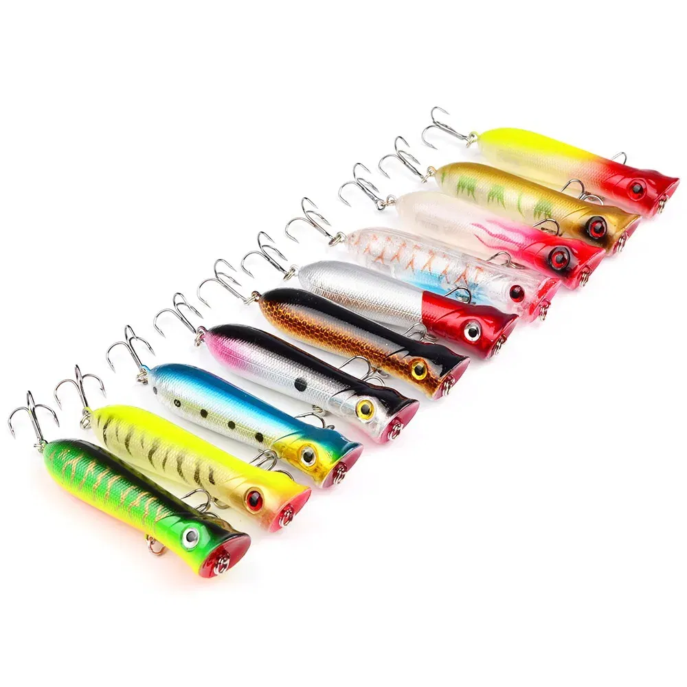 Color: Red - 80mm 12g 6# Hook Popper Hard Bait Wobbler Fishing Lure Artificial Floating Trailer Ocean Fishing Bionic Carp Tackle Sea Fishing