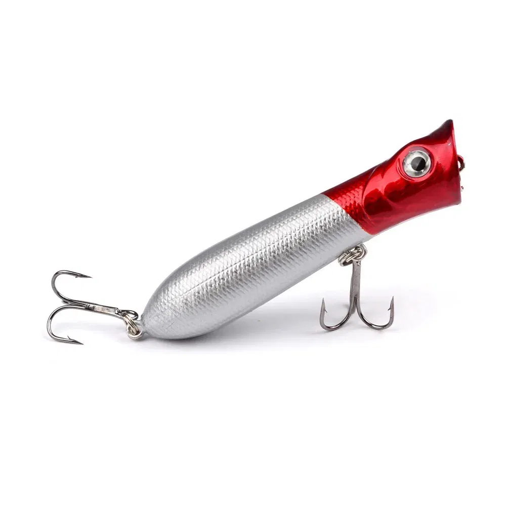 Color: Red - 80mm 12g 6# Hook Popper Hard Bait Wobbler Fishing Lure Artificial Floating Trailer Ocean Fishing Bionic Carp Tackle Sea Fishing