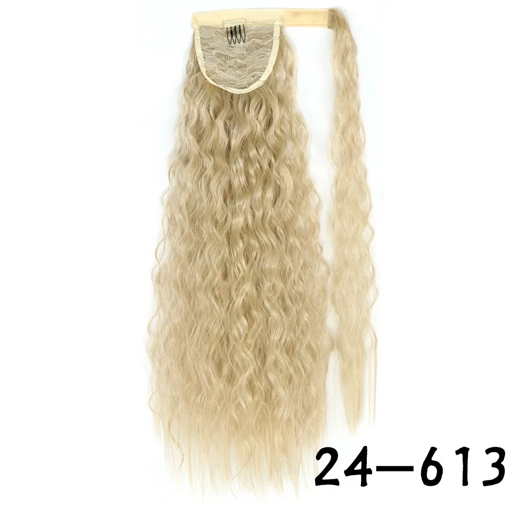 Color: P4/30, Stretched Length: 22inches - Synthetic Long Corn Wavy Ponytail Hairpiece Wrap on Hair Clip Ombre Brown Blonde Hair Extensions Pony Tail
