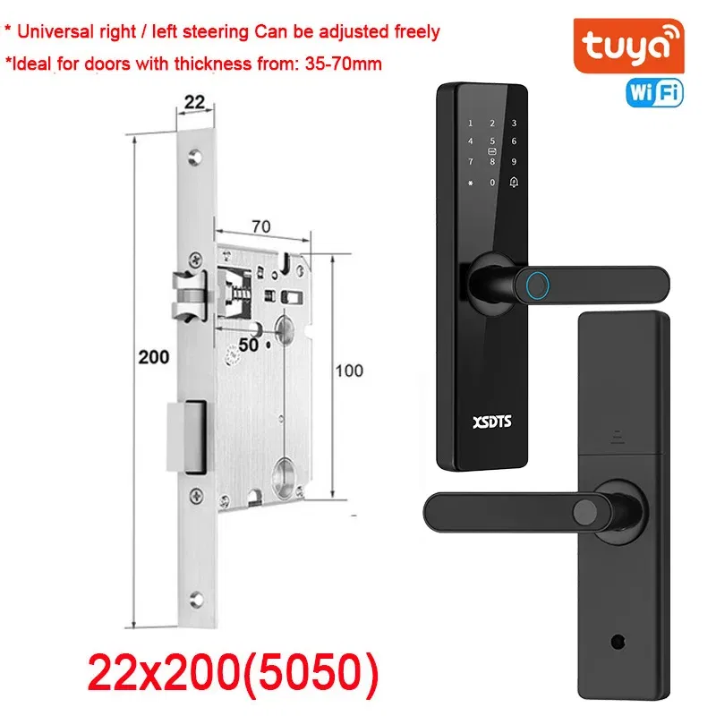 Color: Gold, Ships From: CHINA - New! Tuya Wifi Electronic Smart Door Lock With Biometric Fingerprint / Smart Card / Password / Key Unlock/ USB Emergency Charge