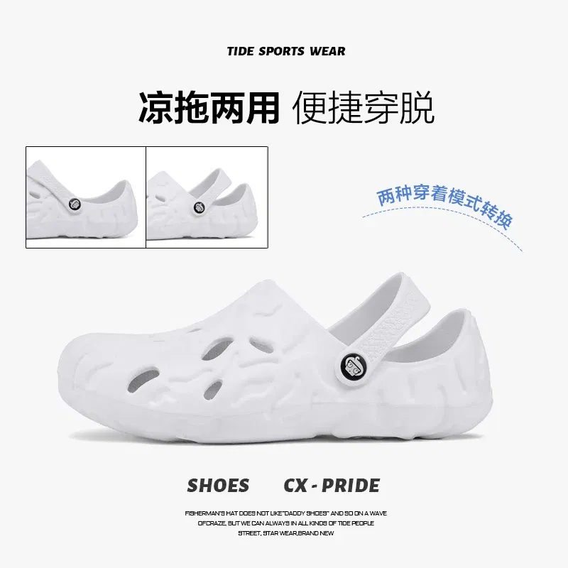 Color: Brown, Shoe Size: 41 - Men Summer Slippers Thick Sole Mens Clogs Sandals Hollow Breathable Flip Flops Sandals Shoes Fashion Beach Slippers