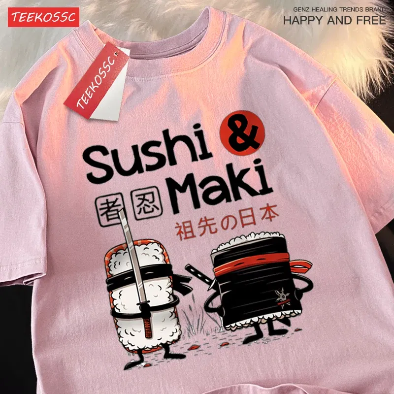 Color: SKY BLUE, Size: XXL - Theduc Sushi And Sushi Printing Men Women Tshirt Cotton T-Shirts Loose T Shirt Crewneck Loose Tops Fashion Clothes Unisex