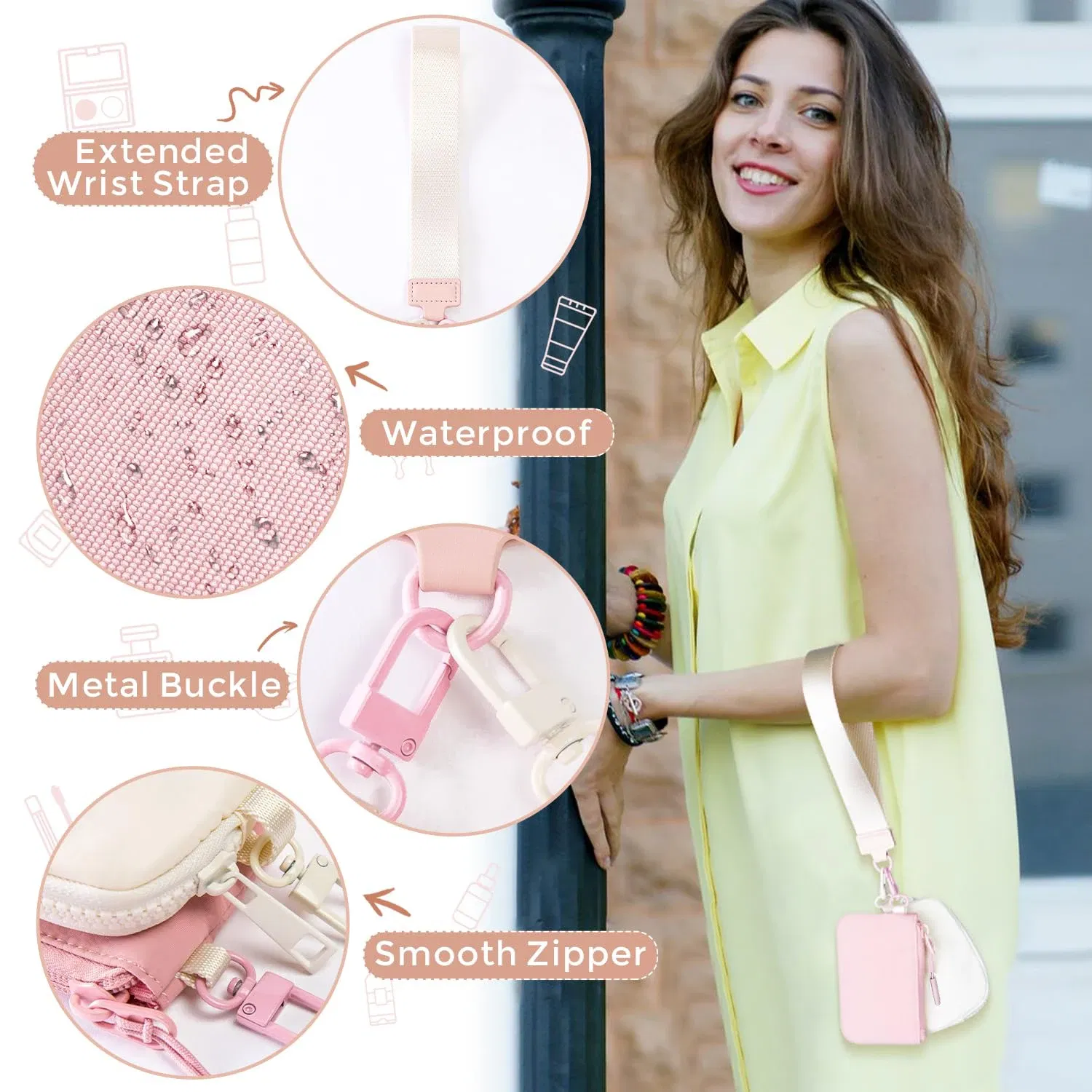 Color: black - Mini Dual Coin Pouch Solid Color Wristlet Keychain Wallet Change Pocket Handbag lulu Coin Purse Women Portable Key Card Holder