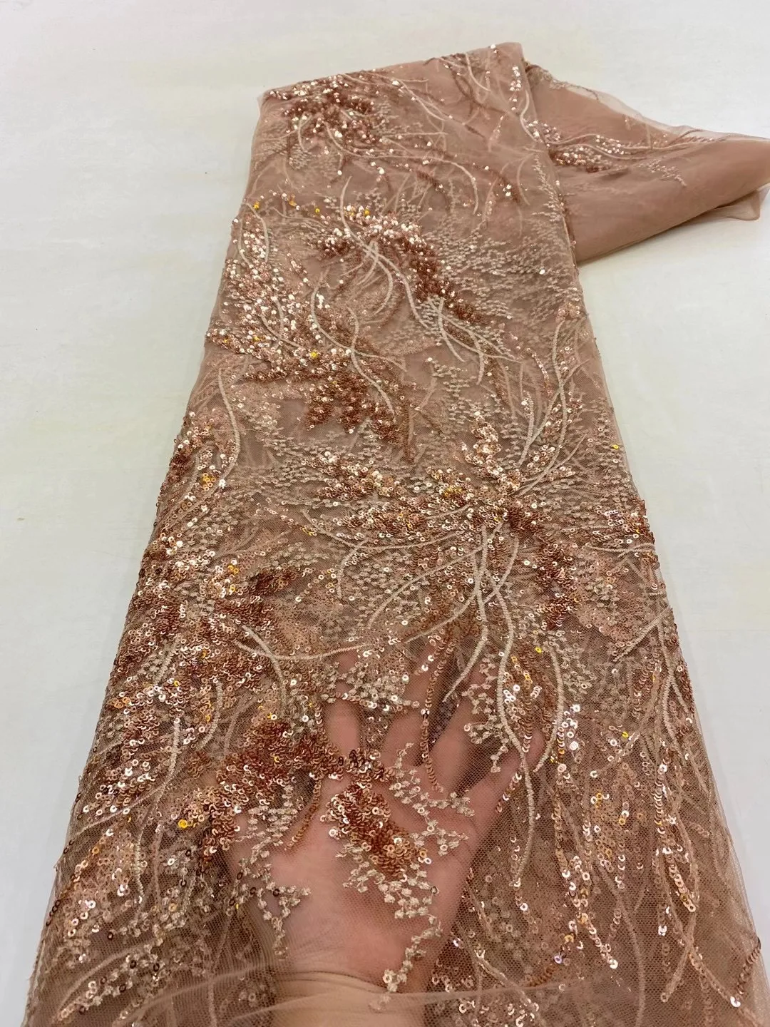 Color: WHITE, Length: 5 yards, Width: 120cm - African French Sequined Lace Fabrics 2023 High Quality Tulle Lace 5 Yards Nigerian Embroidered Dress Material For Party Wedding