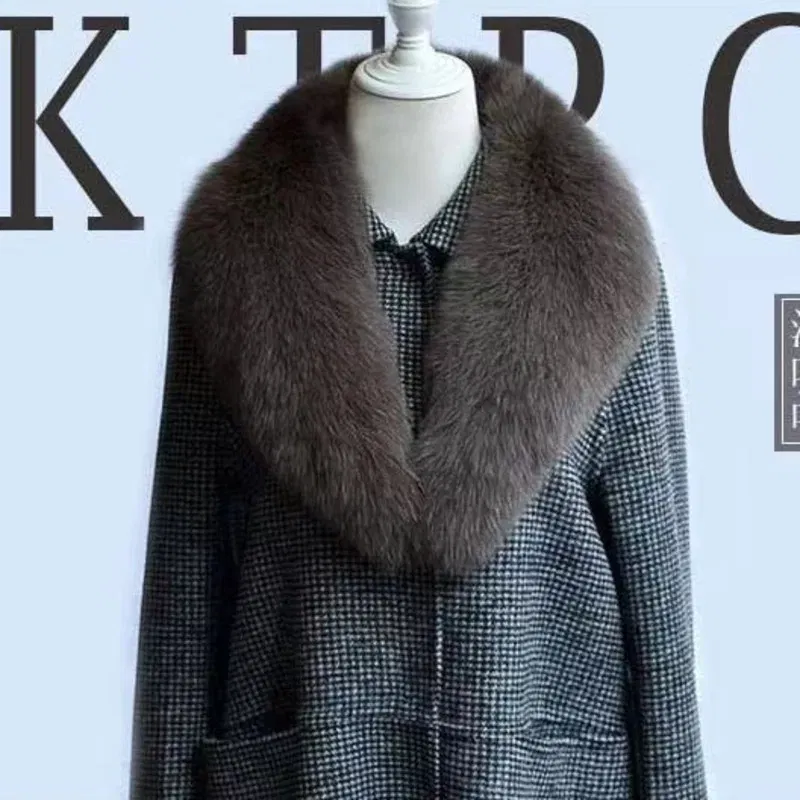 Color: Dark purple, Size: L - Winter Real Fox Fur Collar Woman Furry Natural Raccoon Fur Scarf Shawls Luxury Neck Warmer Wraps For Coat Fur Scarves Large Size
