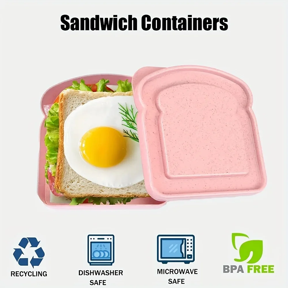 Color: Pink - 2025 sonic Sandwich Containers Lunch Toast Storage Box With Lid Portable Food Storage Reusable Microwave Lunch Sandwich Box