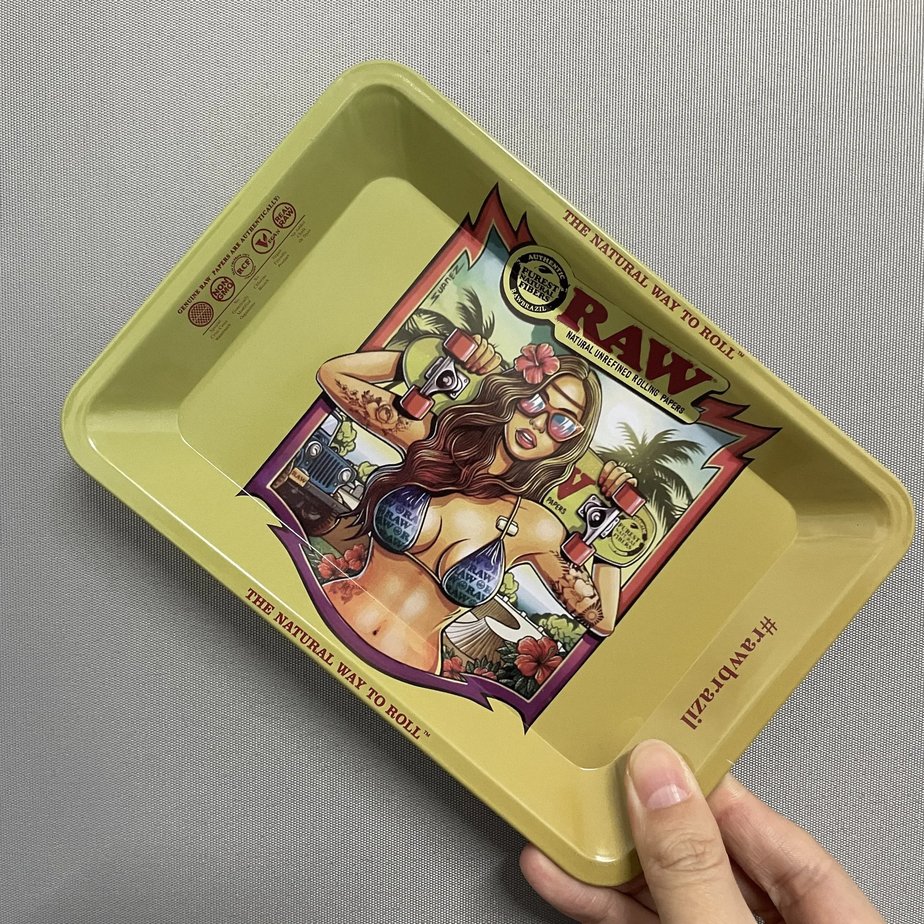 Color: Beige - RAW Classic Rolling Tray Multi Designs Available