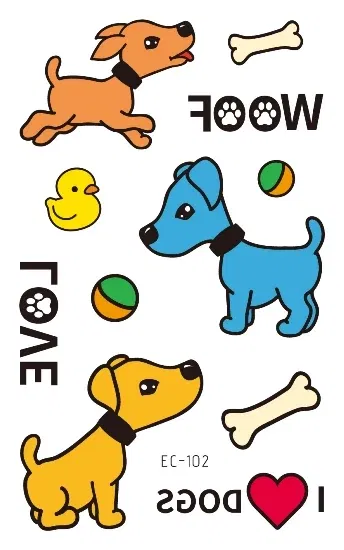 Color: Mixed Color - Cartoon Animal Waterproof Temporary Tattoo Cute Pet Cats and Dogs Tattoo Stickers Children Boy Girl Fake Body Art Flash Tatoo