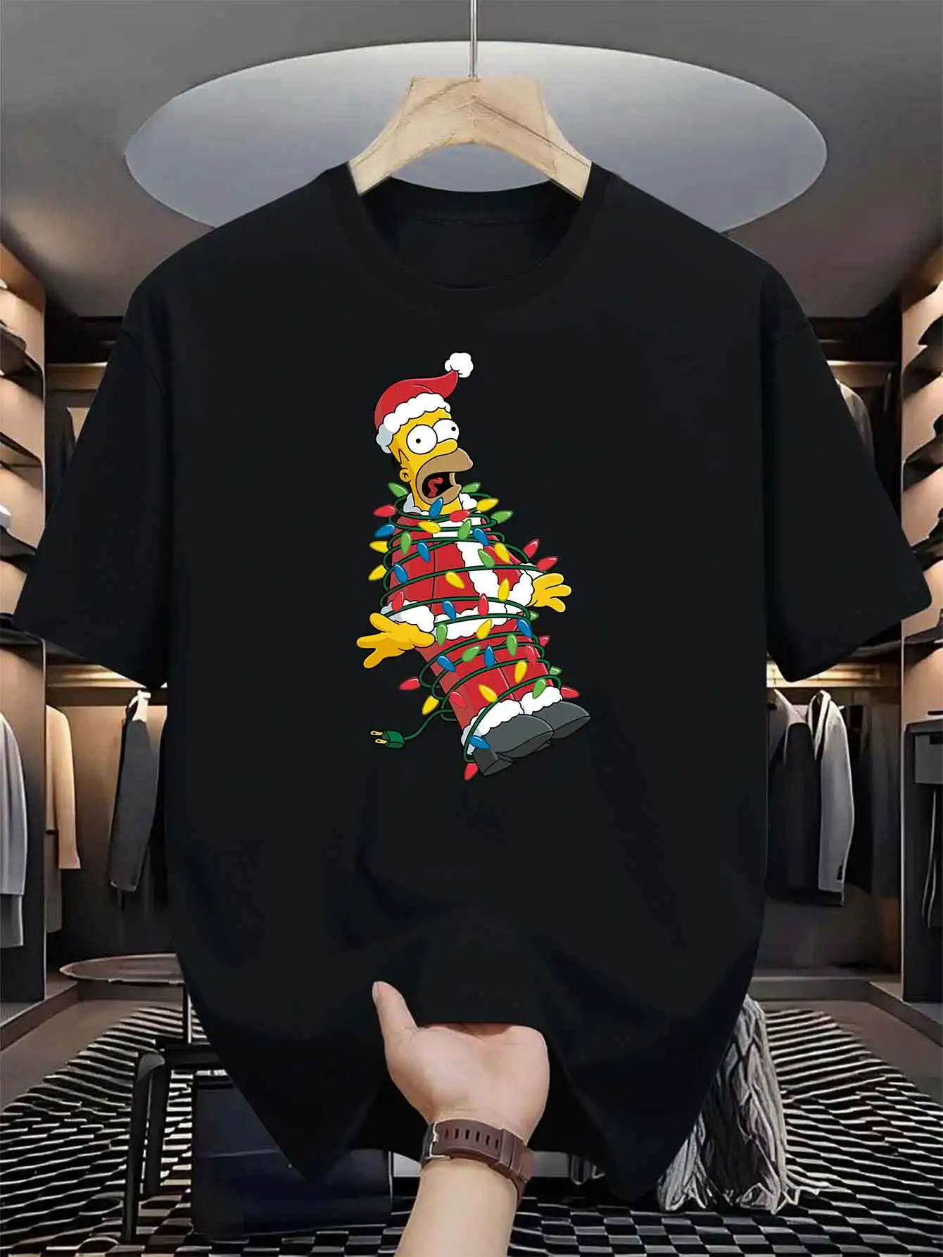 Size: XL, Color: Navy Blue?€ AE existing skus?‰ - Disney Homer Simpson & Bart'S Christmas Men T-Shirt Print Summer Cotton Women Tee Streetwear Casual Oversize Short Sleeve O-Neck