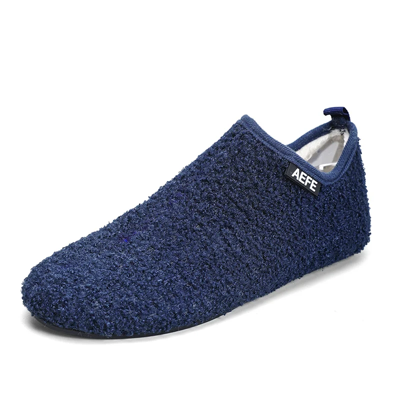 Color: Blue, Shoe Size: 47, Ships From: CHINA - Winter Fashion Men Slippers Plush Male Home Cotton Shoes Warm Anti-slip Men's Casual Shoes Flexible Solid Flats 39-47 Slip On