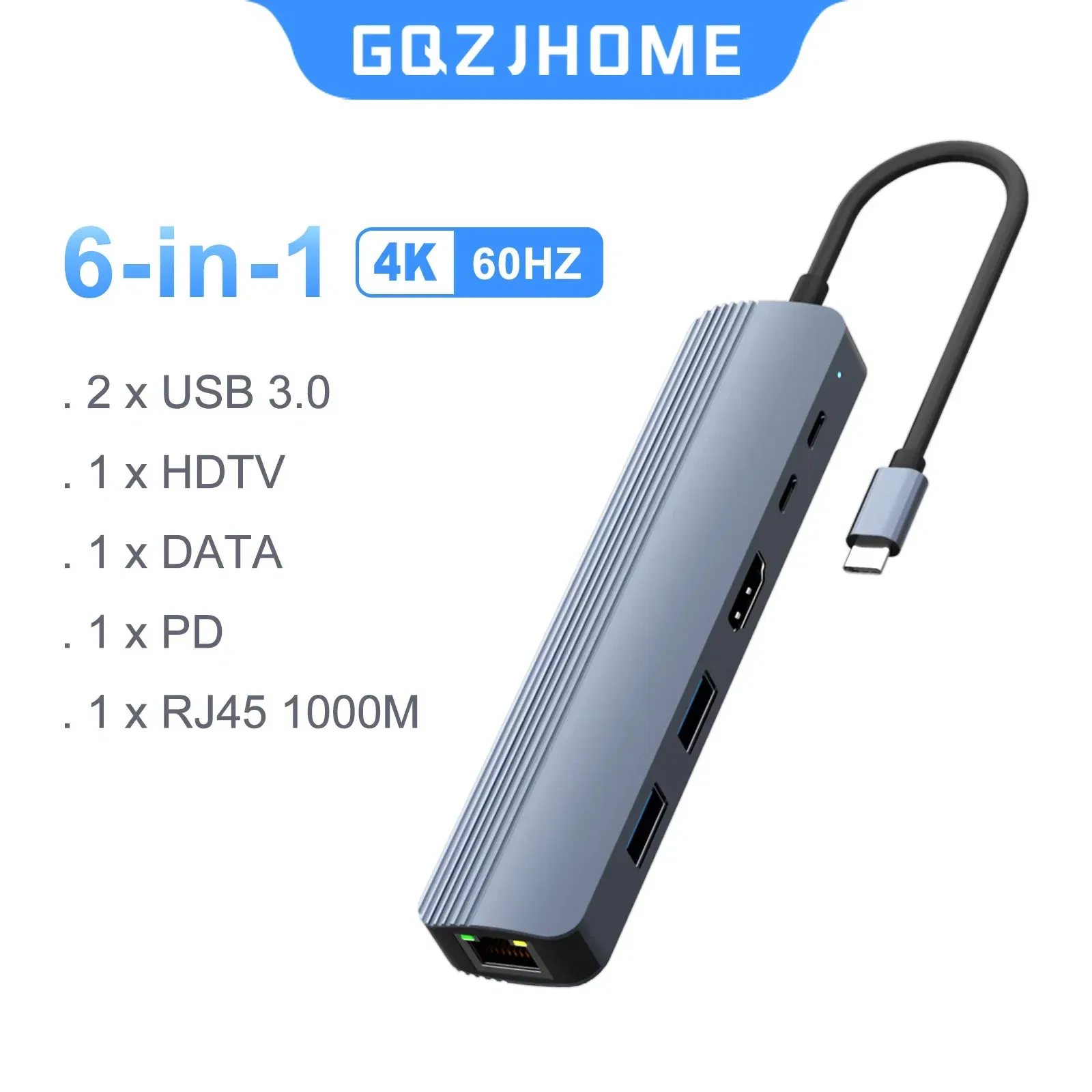 Color: GRAY - 8 in 1 USB C Hub with 4K 60Hz HDTV 1Gbps Ethernet 100W Power Delivery SD/TF Card Slots USB 3.0*3 5Gpbs Data Ports for MacBook
