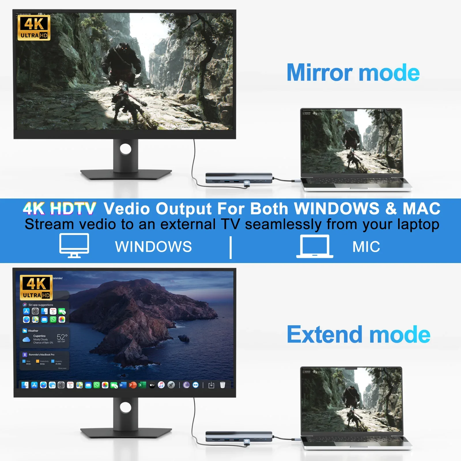 Color: GRAY - 8 in 1 USB C Hub with 4K 60Hz HDTV 1Gbps Ethernet 100W Power Delivery SD/TF Card Slots USB 3.0*3 5Gpbs Data Ports for MacBook