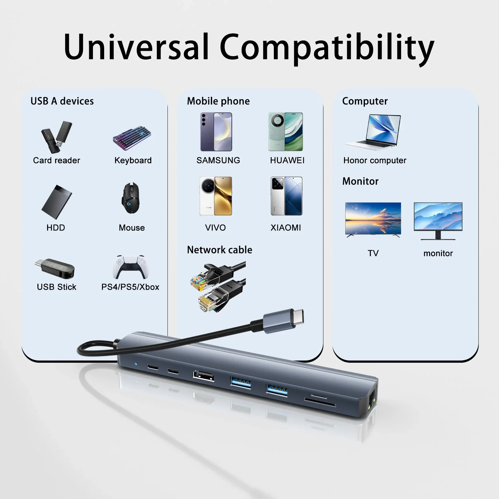 Color: GRAY - 8 in 1 USB C Hub with 4K 60Hz HDTV 1Gbps Ethernet 100W Power Delivery SD/TF Card Slots USB 3.0*3 5Gpbs Data Ports for MacBook