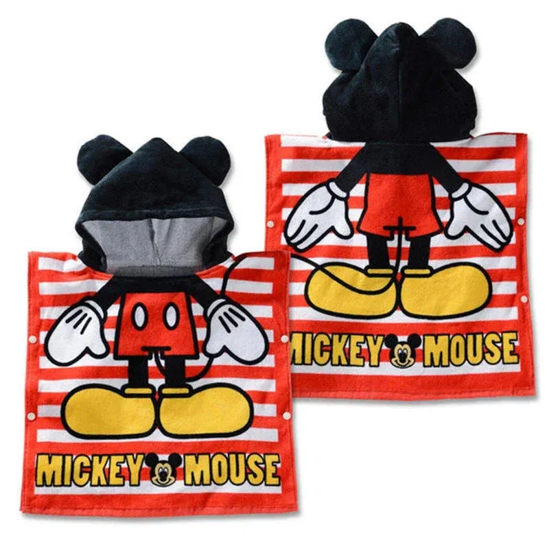 Color: Blue - Disney Kids Hooded Bath Towel Child Breathable Beach Towel Mickey Minnie McQueen Car Cartoon Boy Girl Towel 60x120cm