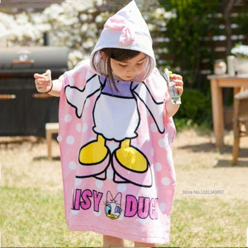 Color: Blue - Disney Kids Hooded Bath Towel Child Breathable Beach Towel Mickey Minnie McQueen Car Cartoon Boy Girl Towel 60x120cm