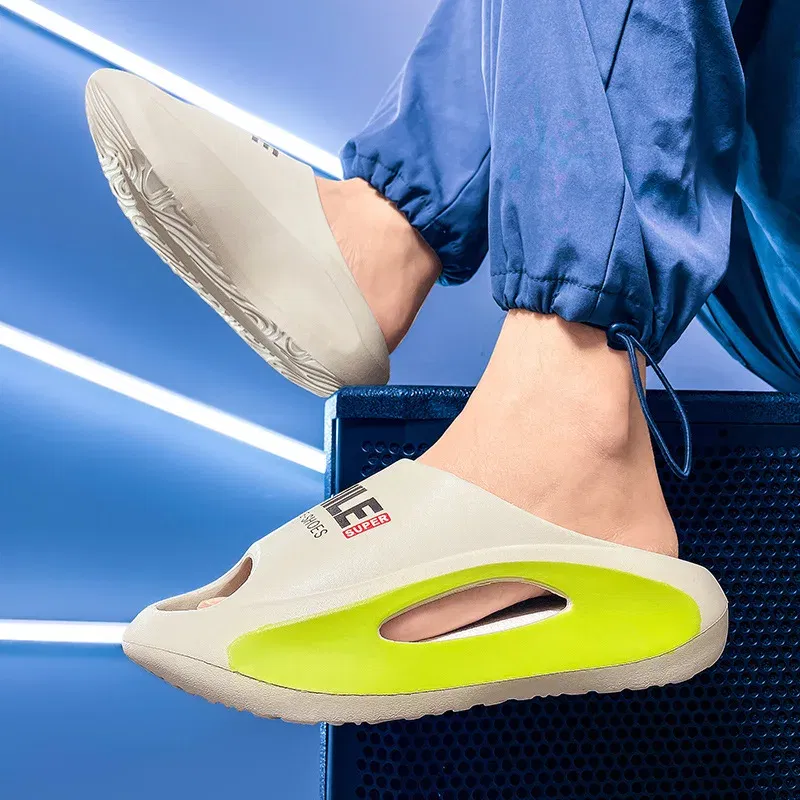 Color: green, Shoe Size: 37 - Men's Sandal Slippers New Summer Sneaker Slippers Men Thick Bottom Platform Slides Soft Eva Slippers Casual Beach Shoes