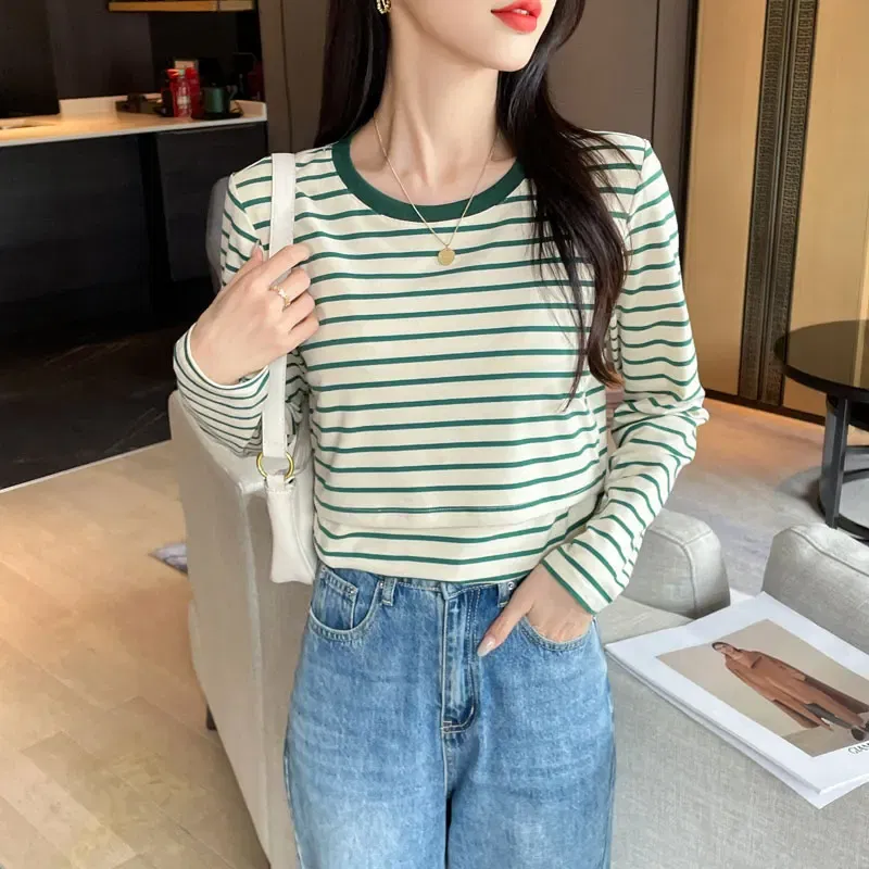 Color: black, Maternity Size: L - Striped Cotton Maternity Nursing Tees Casual Long Sleeve Breastfeeding T Shirts For Pregnant Women After Delivery Lacation Tops