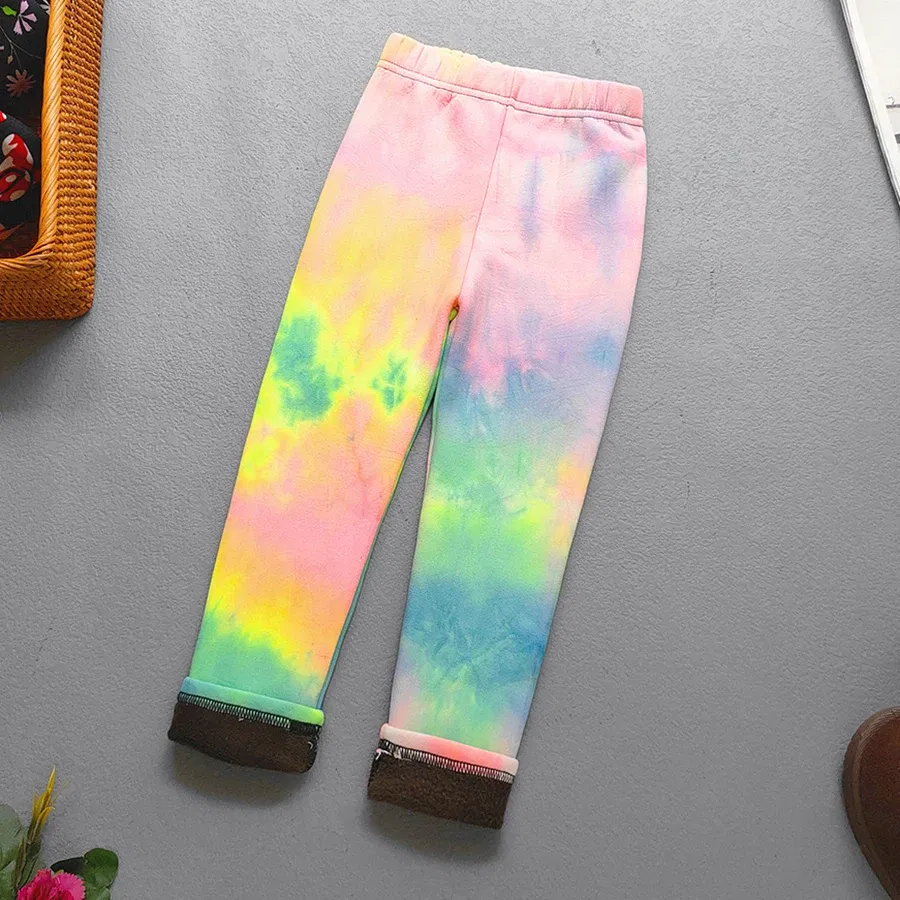 Color: green, Kid Size: 11 - Autumn Winter Print Flowers Thick Warm Kids Toddler Baby Girls Leggings Children's Pants
