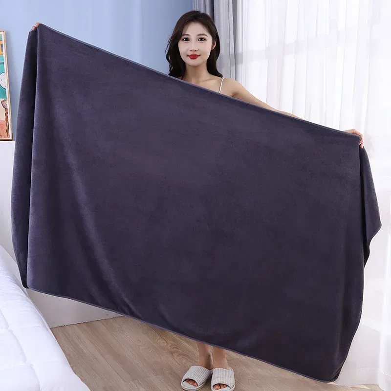 Color: Black, Size: M - super large smooth and soft double-sided quick-drying microfiber bath towel thickened non-linting towel Sports beauty bath towe