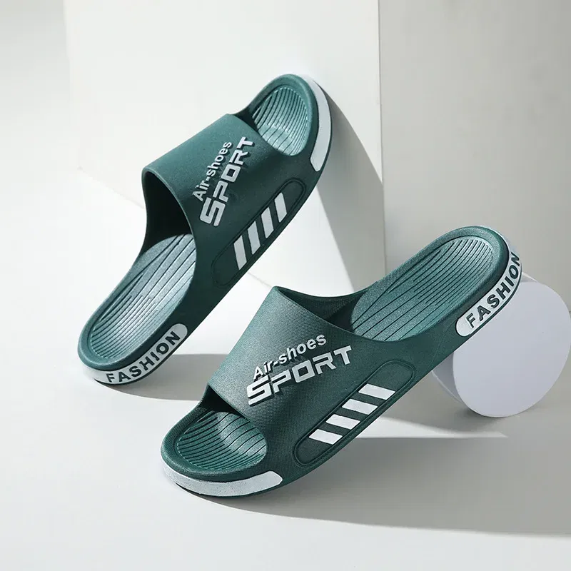 Color: SKY BLUE, Shoe Size: 4.5 - Fashion Men's Slippers PVC Soft Sole Non-slip Slides Casual Outdoor Beach Flip Flops Home Bathroom Couples Slippers New Sandal