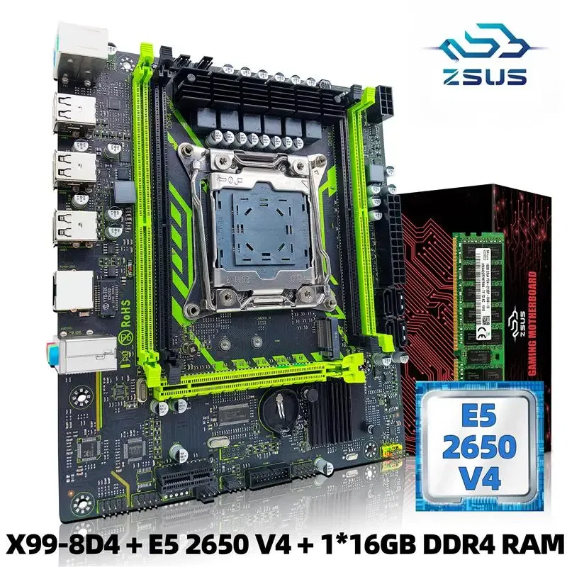 Color: WHITE, Ships From: CHINA - To ZSUS X99-8D4 Motherboard Set Kit With LGA2011-3 Xeon E5 2650 V4 CPU DDR4 16GB (1*16GB) 2133MHZ RAM Memory NVME M.2 SATA