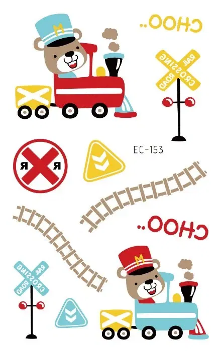 Color: Pink - 1Sheets Vehicle Temporary Tattoo Small Cars Helicopter Train Steamship Hot Air Balloon Kid Waterproof Fake Tattoo Sticker