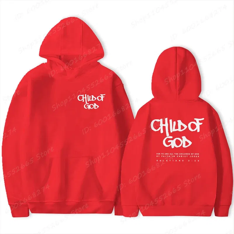 Color: Red, Size: S - I Am A God Child Letter Print Hoodies Christian God Sweatshirts Hooded Pullover Pray The Lord Sweatshirt Women's Clothing