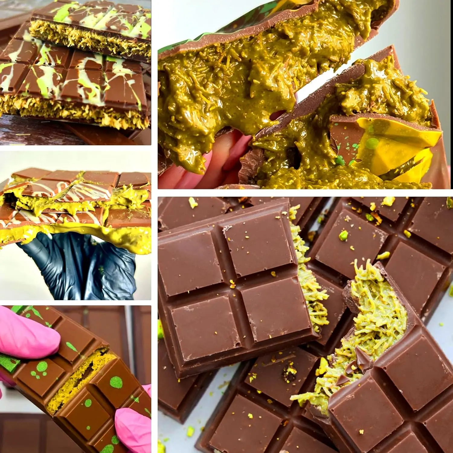 Silicone Dubai Chocolate Bar Mold with 100pcs Storage Bags for Candy Chocolate Pistachio Knafeh Stuffed Chocolate Bars DIY Mold
