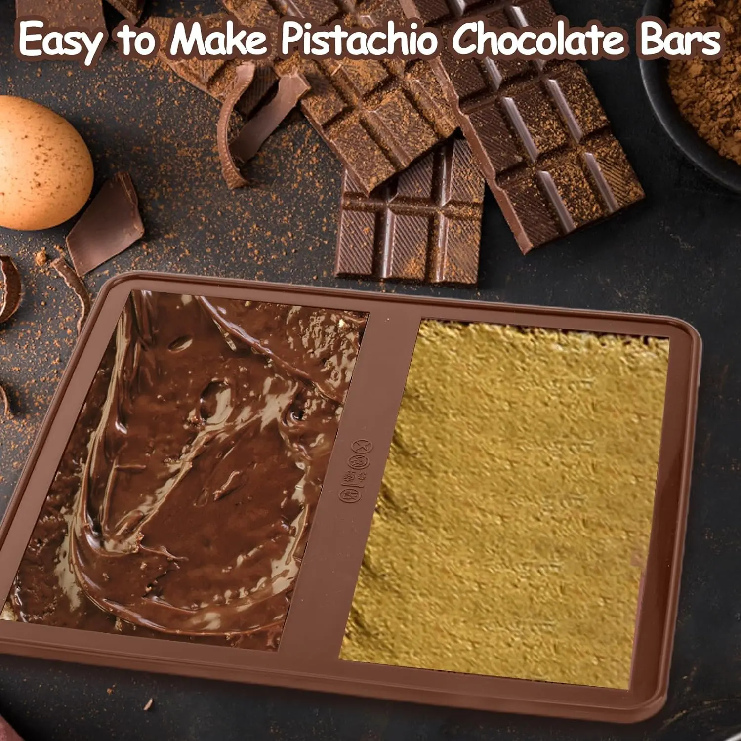 Silicone Dubai Chocolate Bar Mold with 100pcs Storage Bags for Candy Chocolate Pistachio Knafeh Stuffed Chocolate Bars DIY Mold