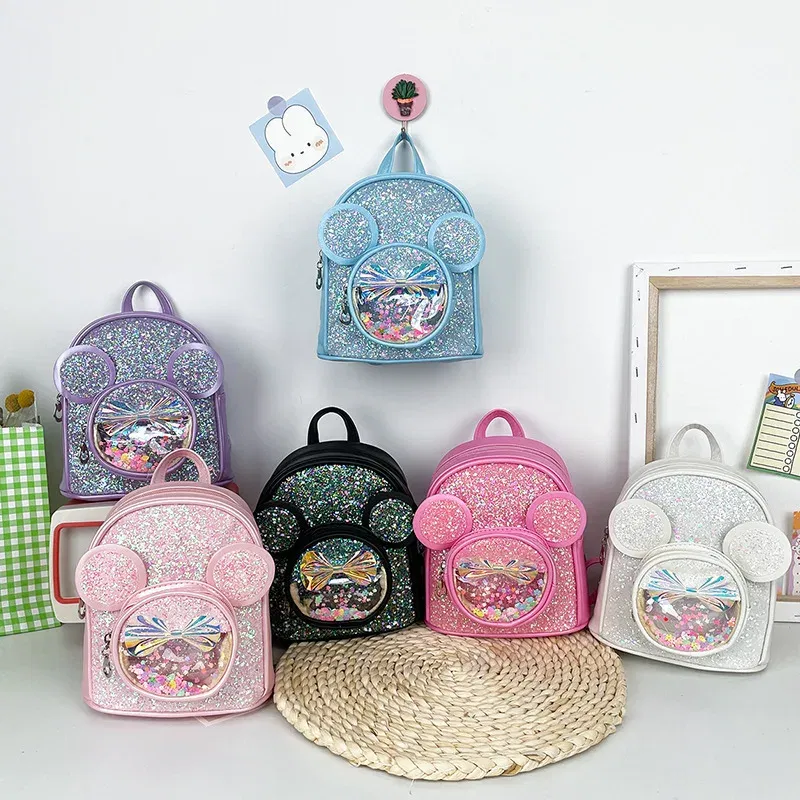 Color: Gold - New Cute Children's Bag Fashion Sequin Kindergarten Backpacks for Baby Girls Cartoon Casual Schoolbag Princess Bag Girls Gifts