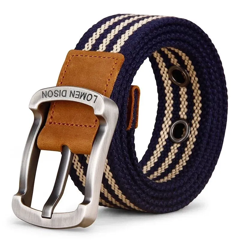 Color: GRAY, Belt Length: 120cm - Tactical Canvas Men's Belt Fashion Casual All-match Jeans Accessories Girdle Outdoor Sports Hunting Nylon Pin Buckle Waistband