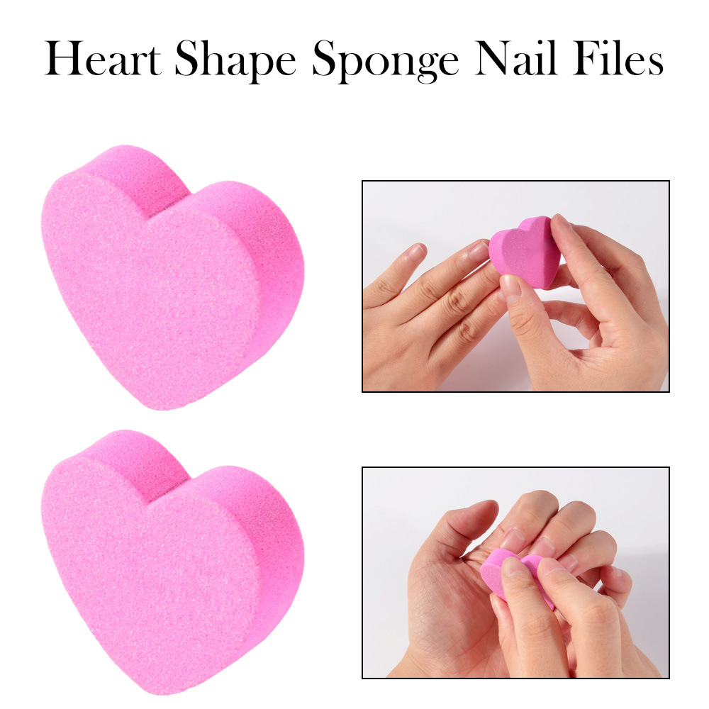 Color: Gold - 1pc/5pcs/10pcs Heart Sponge Nail Files Blocks 180/240 Double-sided Polishing Sanding Buffer Washable Sandpaper Manicure Tools
