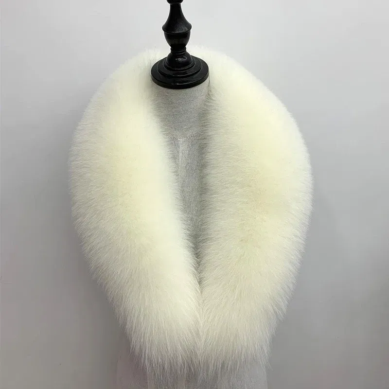 Color: Beige, Size: S - Winter Real Fox Fur Collar Woman Black Natural Fur Scarf Shawl For Women Collars Wraps Neck Warmer Fur Scarves Luxery Scarf Men