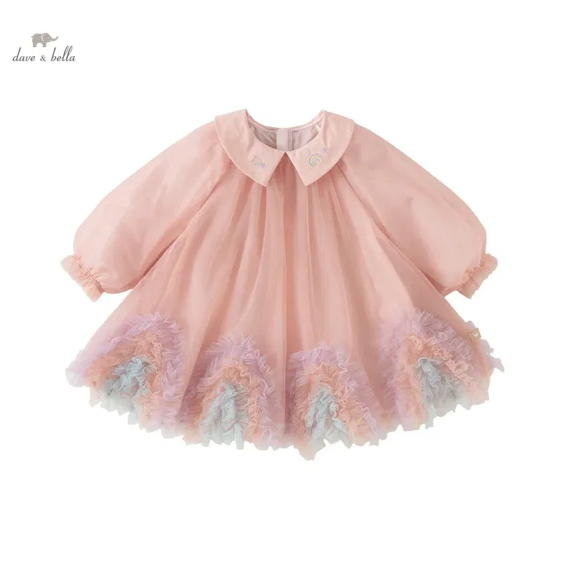 Color: Pink, Kid Size: 7 - Dave Bella Princess Dress for Girls Children Baby 2024 New Spring Noble Charm Sweet Classy Lovely Mesh Fashion Party DB1248276