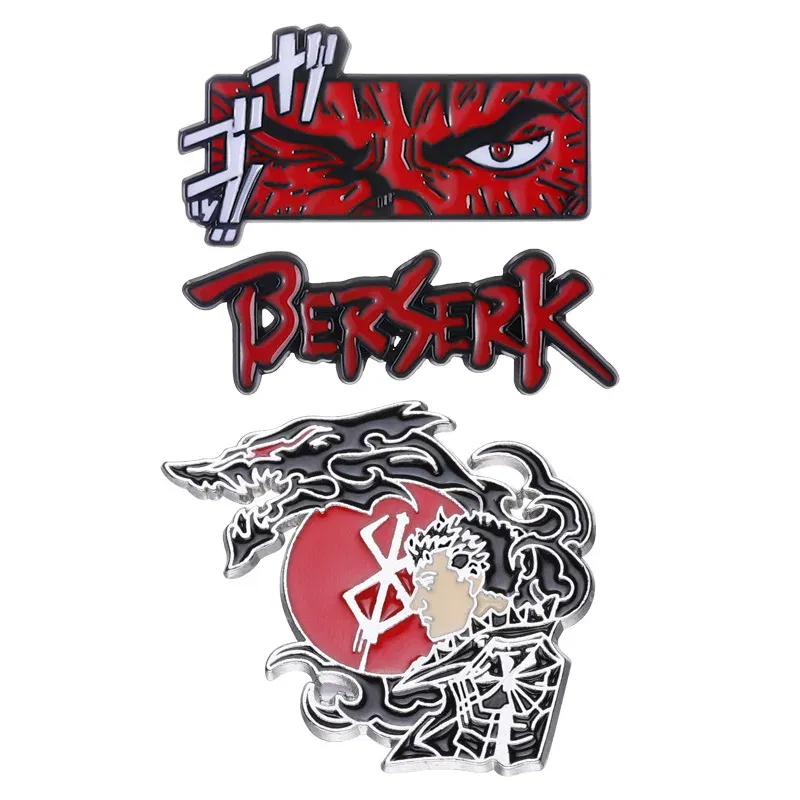 Metal color: SILVER PLATED - Berserk Beherit Anime Game Red Cartoon Alloy Brooch Clothing Personalized Matching Costume Accessories Badges Anime Pins