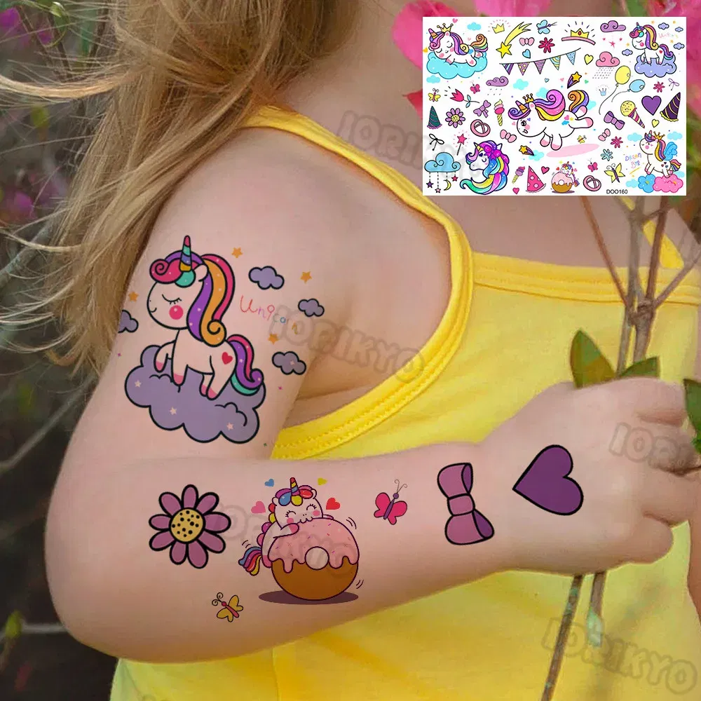 Color: Yellow - Summer Style Temporary Tattoos For Kids Adult Boy Girl Fake Ice cream Tattoo Sticker Small Rock Flower Heart Tatoos Hands Finger